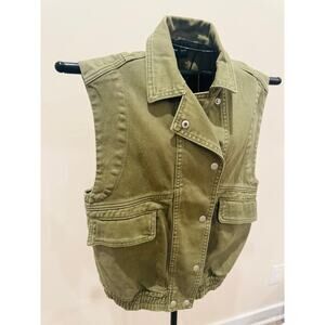 Miou Muse Women’s Small/Medium Olive Green Denim cotton Utility Vest